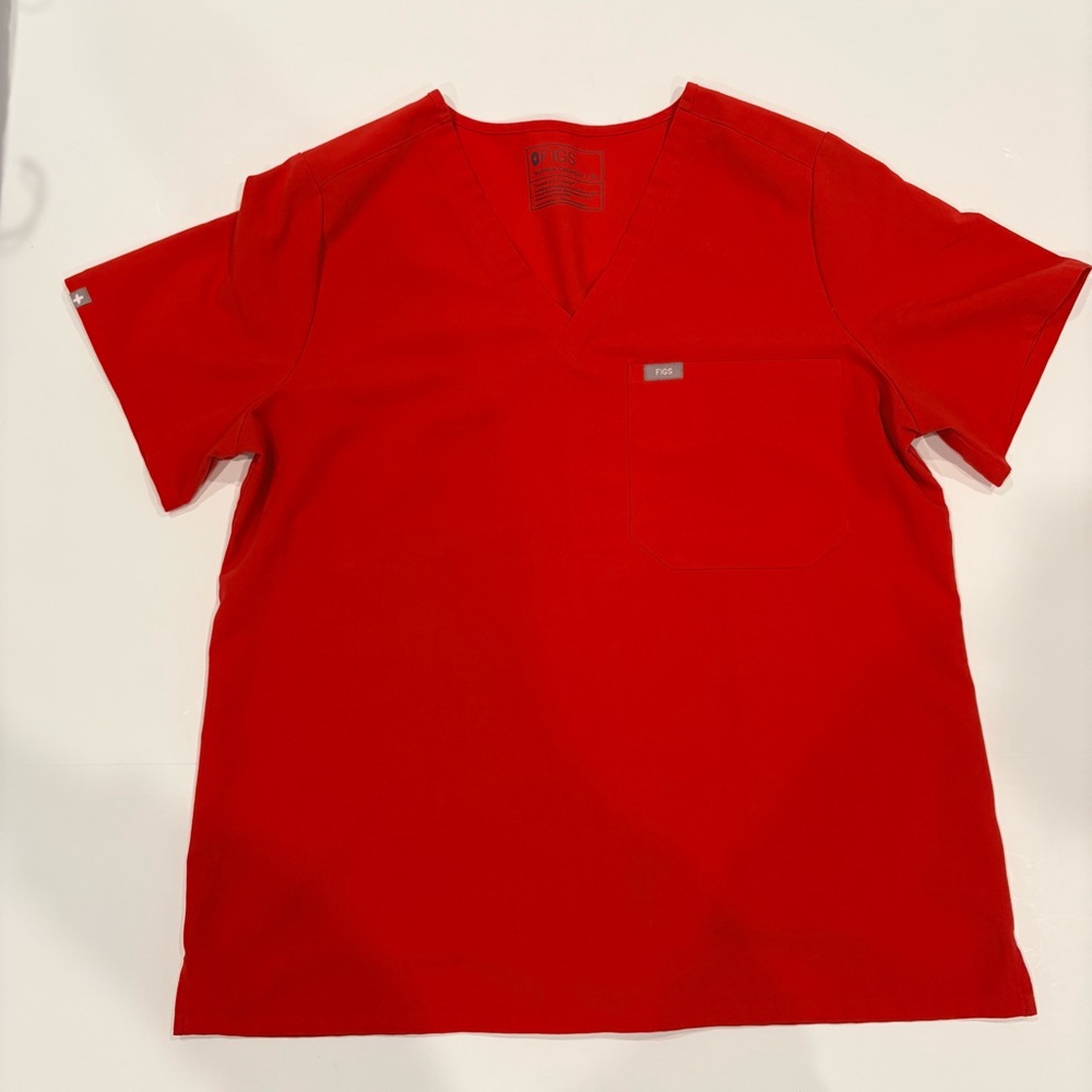 Figs Women’s Bright Red V-Neck Scrub Top Size XL - Picture 2 of 9